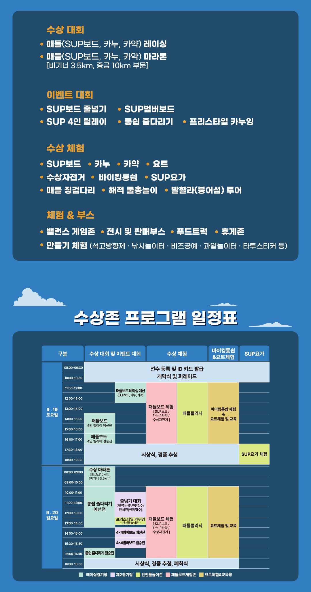 의암호 패들보드 페스타 수상 대회와 수상 체험, 수상존 프로그램 일정표